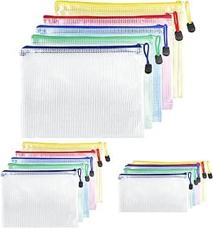 Brevanza 15 Piezas Bolsas de Documentos A4+A5+A6, Bolsa de Archivo de Cremallera Impermeable, Carpeta fundas con Malla 5 Colores para uso de Oficina uso Escolar Viajes y Recibos y Certificados