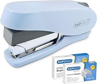 Rapesco 1469 Grapadora Luna Esfuerzo Reducido con 2000 Grapas, 50 Hojas de Capacidad, Celeste