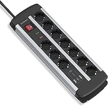 Regletas Enchufes con Interruptor, 10 Tomas, Ladrón Enchufes con USB A y C de 20W, Enchufe Multiple Protección contra Sobretensiones, Protección contra Sobrecarga, Cable Alargador de 1,5 Metros