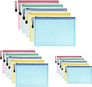 Vicloon Bolsa de Archivo de Cremallera,15 Pcs A3+A4+A5 Bolsa de Documentos Multicolor de Malla Bolsa de Archivo Bolsas de Cremallera de Almacenamiento para Cosméticos Suministros de Oficina Accesorios