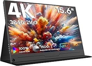HONGO 4K Monitor Portátil, 15.6" UHD 3840x2160 Portable Monitor IPS 100% sRGB con Doble Altavoces, HDR Ordenador Portatil Pantalla Móvil Externa con HDMI/USB C para Laptop Mac PC X-BO PS4/5 Teléfono