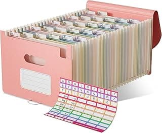 EcoStash Carpeta Clasificadora Acordeón, 26 Bolsillos Archivador A4 de Paja de Trigo, Clasificador Documentos Expandibles, Libre de BPA, Regreso a la Naturaleza, Vida Saludable - Rosa Fresa