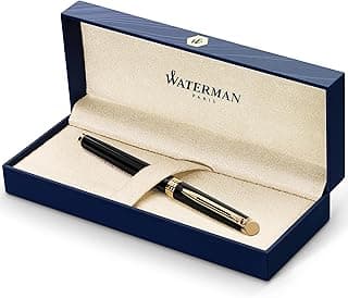 Waterman Hémisphère pluma estilográfica | color negro mate con adorno de oro de 23 quilates | plumín mediano con cartucho de tinta azul | estuche de regalo