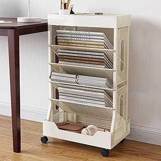 COVAODQ Librero, estantería móvil extraíble, estantería pequeña, Adecuada para la Escuela, Estudio, Sala de Estar, Dormitorio (Beige)