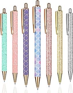 OSDUE 7 PCS Bolígrafos, Bolígrafos de Metal Retráctiles Bonitos para Diario, Bolígrafos de Regalo de Tinta Negra de Punta Media de 0.039 in, Suministros de Oficina para Mujeres y Hombres