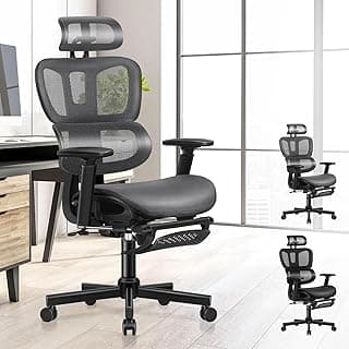 ALFORDSON Silla de Oficina Ergonómica para Personas Grandes y Altas Reposacabezas Ajustable con Reposabrazos 3D Soporte Lumbar y Ruedas de PU Función de Inclinación Giratoria, Sloane, Gris