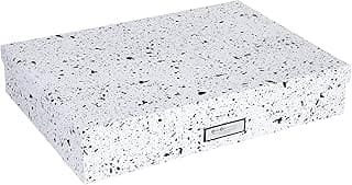 Bigso Box of Sweden Caja archivadora para documentos de tamaño A3 – Caja de almacenamiento con tapa y etiqueta – Organizador de cartas de tablero de fibras y papel – motas negras