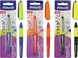 Pelikan Erase 2.0, Penna Cancellabile Ergonomica Roller, Inchiostro Nero, Rosso e Blu, Set Penne per Destrimani e Mancini, Penne Cancellabili per la Scuola, Ricaricabile, 3 Pezzi