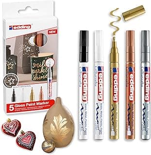 edding 753 marcador de tinta opaca brillante para caligrafía - multicolor - x5 - punta caligrafía 1-2,5 mm - vidrio piedra plástico papel - resistente al agua, opaco - bullet journal, escritura a mano