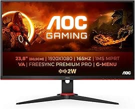 AOC Monitor Gaming 24G2SU- 24" Full HD, 165Hz, 4ms, VA, FreeSync Premium, FlickerFree, Low Blue Light , Ajustable en altura (1920x1080, 350cd/m, HDMI 2x1.4, Displayport 1x1.2)