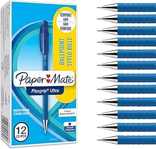 Paper Mate Flexgrip Ultra bolígrafo con capuchón | punta mediana (1,0 mm) | azul | Material escolar | caja de 12