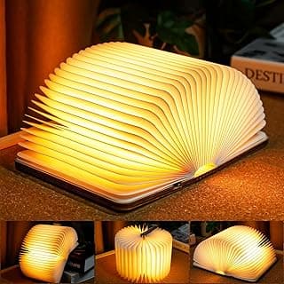TRUMPETS Lampara Libro Plegable de Madera RGB+Blanco cálido+Blanco, 1200 mAh Carga USB-C, de Noche Ideal Decoracion Casa y Habitacion, Regalo Original Cumpleaños, Navidad. (Blanco cálido | 12 * 9 cm)