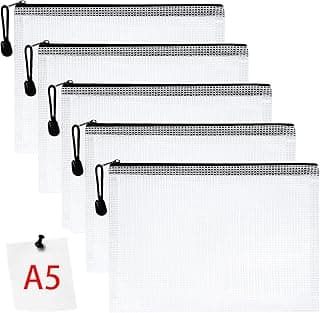 Vicloon Bolsa de Archivo de Negro Cremallera, 5 Pcs A5 Bolsa de Documentos Blanco de Malla Bolsa de Archivo Bolsas de Cremallera de Almacenamiento para Cosméticos Suministros de Oficina Accesorios