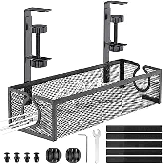 DECOHOME Bandeja de gestión de cables para debajo del escritorio, cesta de malla sin taladrar para administrar cables y regletas de alimentación, organizador de cables sin tornillos para el hogar,
