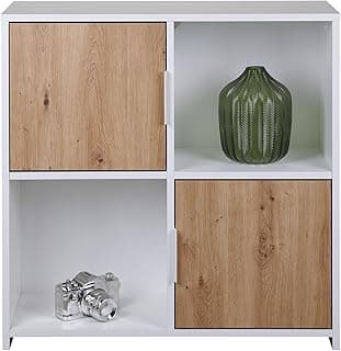 Inter Link - Cómoda de 2 Puertas - Aparador - Estante extraíble - para Dormitorio, salón, Cuarto de baño - Roble Artesanal - Blanco - Compuesto de Madera - Robusto - Cuidado fácil - Pepeto 2TW