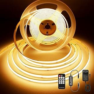 BERIXDEEP Tira LED COB 5M, Tira luz LED Regulable con Mando y Alimentación, DC24V, CRI>90, Ancho 8 mm, Tira LED Blanca Cálida para Decoración de Habitaciones, 2700K