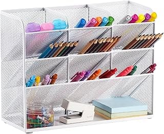 Marbrasse Organizador Escritorio,10Compartimentos Multifuncional Malla PortaláPices,Organización de Escritorio, Organizador para Hogar Oficina y Escuela(Blanco)