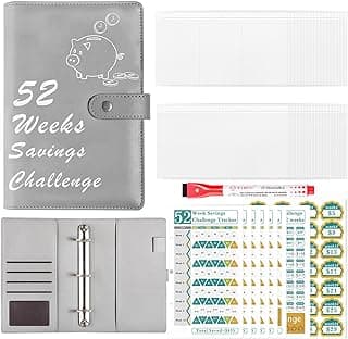 HTRTRR Agenda Ahorro Dinero A5 tipos Retos Para Ahorrar Dinero - Sobres Ahorro Dinero - Budget Planner-Organizador de Dinero - Carpeta de Ahorro de Dinero (gris)