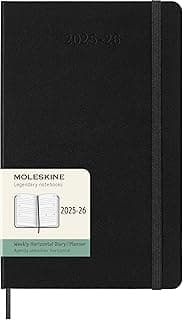 Moleskine Weekly Planner 2025-2026, Agenda Semanal 18 Meses, Agenda Horizontal Con Tapa Dura y Cierre Elástico, Formato Grande 13 x 21 cm, Color Negro