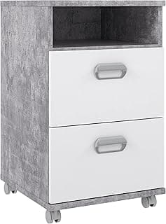 Forte Emilly Cajonera con ruedas con 2 cajones, material de madera, Efecto hormigón Gris Claro / Blanco, 42 x 40,2 x 67 cm
