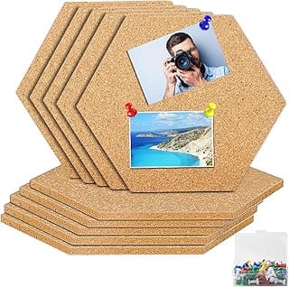 DATEFUN Tablero de Corcho Hexagonal, 10 Piezas, Tablón de Anuncios Autoadhesivo Para la Decoración de la Pared de la Oficina del Dormitorio con 70 Alfileres de Colores