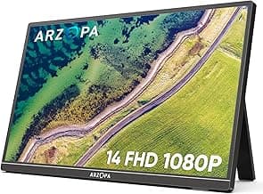 ARZOPA Monitor Portatil, 14.0" de 1920×1080 FHD IPS Pantalla Portátil Monitor con Una Sola Varilla, Soporte HDMI/Type-C/USB-C, de Protección Ocular, para Computadora Portátil/PC/Mac/PS3/4/5/Xbox