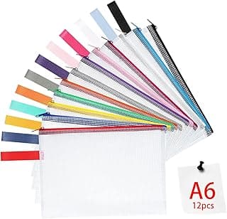 OFFCUP Bolsa de Archivo de Cremallera, 12PCS A6 Bolsa de Documentos, Malla Bolsa de Archivo Bolsas de Cremallera de Almacenamiento para Cosméticos Suministros de Oficina Accesorios (Cremallera Colore)