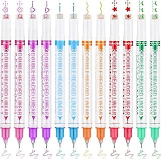 OFFCUP Rotuladores de Resaltado de Curvas, 12pcs Juego de Rotuladores de Resaltado Curvo, Bolígrafos de Punta Doble con 6 Formas de Curva Diferentes Puntas Finas, para Escribir Dibujo