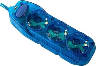 Electraline 59639 Regleta de 3 Tomas con Interruptor, Cable 3G1 3 m, Color Azul Transparente, 250 V