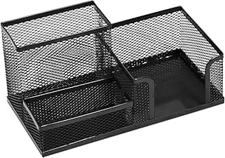 Leviatan Organizador de Escritorio | Portalápices Organizador de Mesa de Metal | Bandeja de Oficina con Soporte de Malla | 205 x 103 x 98 mm | Negro
