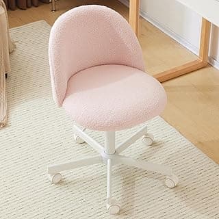 Bonnlo Silla de Escritorio, Silla Tocador, Oficina y Tocador, con Ruedas, Altura Regulable, Silla Compacta para Estudio, Dormitorio, Oficina en Casa, Tejido Teddy (Rosa)