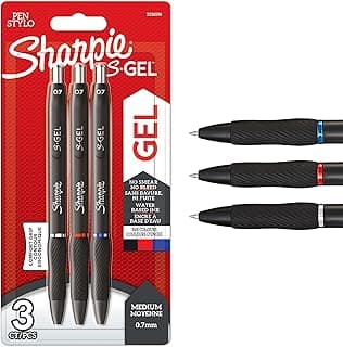SHARPIE S-Gel | Bolígrafos de gel | Punta mediana (0,7 mm) | Tinta negra, roja y azul | 3 unidades