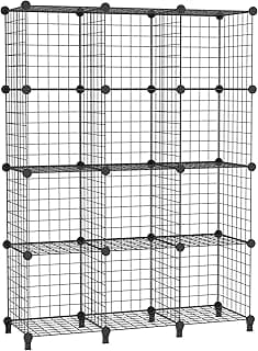 AWTATOS Estante de Almacenamiento Multiuso, 12 Cubos, Organizador modular de Alambre de Hierro, para Sala de Estar, hogar, Negro