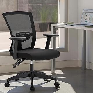 ALPHA HOME Silla de oficina ergonómica de malla para el hogar, silla de escritorio con respaldo medio, silla de trabajo de computadora con malla transpirable y reposabrazos ajustables, oficina en casa