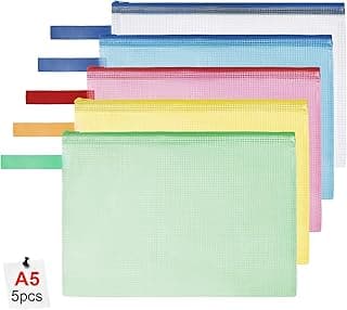 OFFCUP Bolsa de Archivo de Cremallera, 5PCS A5 Bolsa de Documentos, Malla Bolsa de Archivo Bolsas de Cremallera de Almacenamiento para Cosméticos Suministros de Oficina Accesorios (Colore)