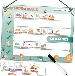 Mini Mindz® Planificador diario para niños - Pizarra magnética Montessori con un bonito diseño que incluye 160 imanes y bolígrafo - Juegos educativos a partir de 3 años - Calendario para niños