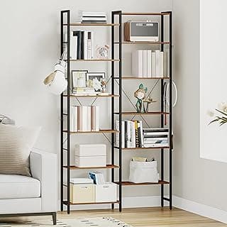 Hzuaneri Librería, Estantería de Esquina, Estanterías Industriales, Estanterías Modernas, Estantería Independiente Para Dormitorio, Sala de Estar, Oficina en Casa, Marrón Rústico de 6 Niveles BC29601B