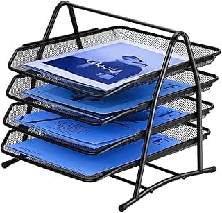 TSDRBWO 4 Niveles a4 Organizador Escritorio Papeles, Bandejas Oficina Apilables en Malla Metalicas, Organizador de Archivos, Bandeja Escritorio Organizadors para Oficina Hogar