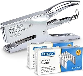 Rapesco 1298A Porpoise Grapadora de Tenaza con 10.000 Grapas Tipo 26/8 mm, Capacidad para 45 Hojas, Cromo