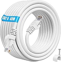 ikbc Cable Ethernet 40 metros, Cat 6 Cable de Red Alta Velocidad Cable RJ45 40m Exterior Interior, 23AWG Gigabit Cable de Internet 40 metros para PS5/4 Rúter (40 Clips)