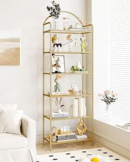Hzuaneri Estantería Libros de 6 Niveles, Organizador Estante de salón, Estantería para Dormitorio, baño, Oficina en casa, para Plantas, CD, decoración, Recuerdo, Estructura de Acero, Dorado BC21699B