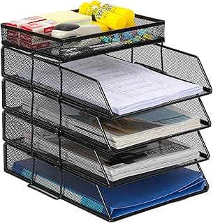 EasyPAG 5 Niveles Metal Malla A4 Bandejas Oficina Apilables Soporte Documentos Almacenamiento Revistas Organizador Escritorio Clasificador Carta Estante Papel,Negro
