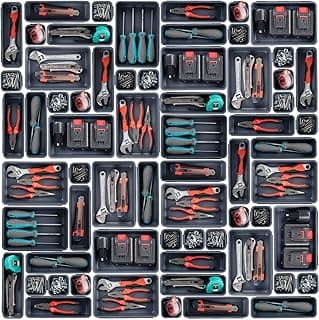 Set de 45 Cajas Organizadoras Cajones, Cajas Herramientas Almacenaje Plastico, Herramientas Mecanico Tornillos Accesorios y Piezas Pequeñas Organizador, Adecuado Aara Taller Mecanico Cochera, gris