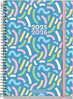 Miquelrius - Agenda Escolar 25-26, Planificador 10 Meses: Septiembre 2025 a Junio 2026, Tamaño 155 x 215 mm, Día Página, Espiral Metálico, Cubierta Cartón Forrado, Cierre con Goma, Español-Inglés