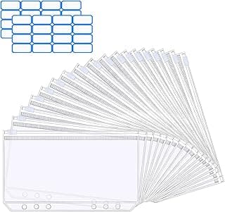 Vicloon 18PCS Carpeta de 6 Hoyos, Bolsas de Carpeta de A6, PVC Carpetas Plastico A6, con Escribible Pegatinas, Cremallera de Carpeta para Documentos,Cuadernos,Tarjetas, Facturas, Informes