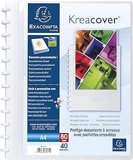 Exacompta - 86471E - 1 carpeta de fundas extraíble con anillas con 40 bolsillos granulados desmontables - 80 vistas - para A4 - tamaño 24,5x31cm - tapa dura personalizable Kreacover - color blanco