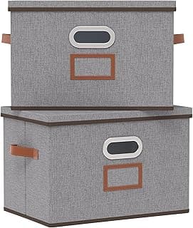 OUTBROS Cajas de Almacenamiento con tapas, Cestas de Almacenaje para estantes, Plegables Contenedores de tela para el hogar y la oficina, 45 x 30 x 30 cm, Gris, paquete de 2