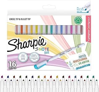 SHARPIE S-Note Duo subrayadores pastel | Fantásticos resaltadores de dos puntas en tono pastel | Punta redonda y biselada para subrayar, dibujar, apuntar y mucho más | 16 rotuladores