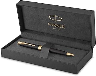 Parker Sonnet bolígrafo | lacado en negro mate con adorno dorado | punta media | en estuche de regalo