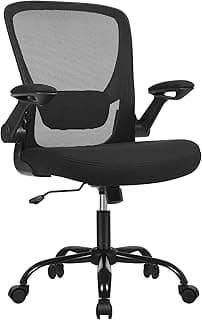 SONGMICS Silla de Oficina, Silla de Escritorio de Malla, Silla Giratoria Ergonómica, Soporte Lumbar, Oscilante, Asiento de 53 cm, Apoyabrazos Abatibles, Negro OBN037BKV2